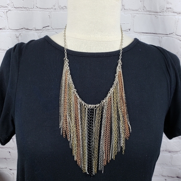 Multi Chain Fringe Rocker Boho Rockabilly Necklace - Picture 6 of 8